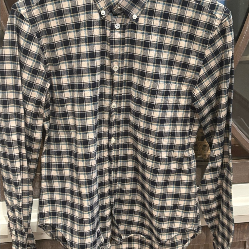 Billy Reid Navy and Cream Plaid Shirt